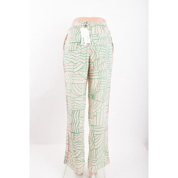 Zara Womens Pajama Pants Linen Blend XS Ecru Pink Green Printed 7972/617 NWT - Picture 4 of 8